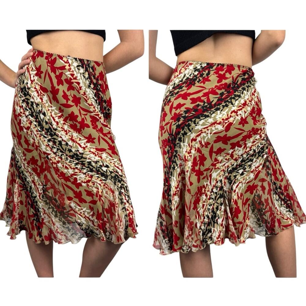Vintage Y2K 90's Whimsigoth Fairy Ruffle Hem Floral Pull On Midi Skirt Size 12‎